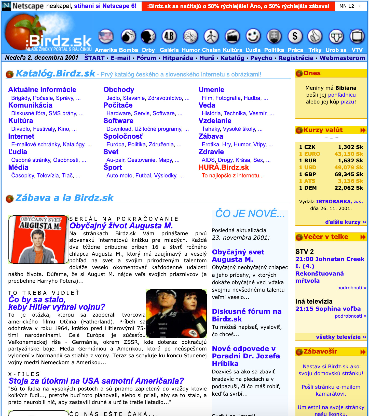 Prvý dizajn Birdz.sk z roku 2001