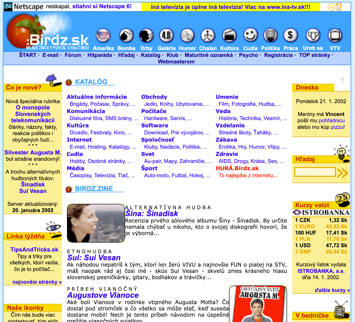 Prvý dizajn Birdz.sk z roku 2002