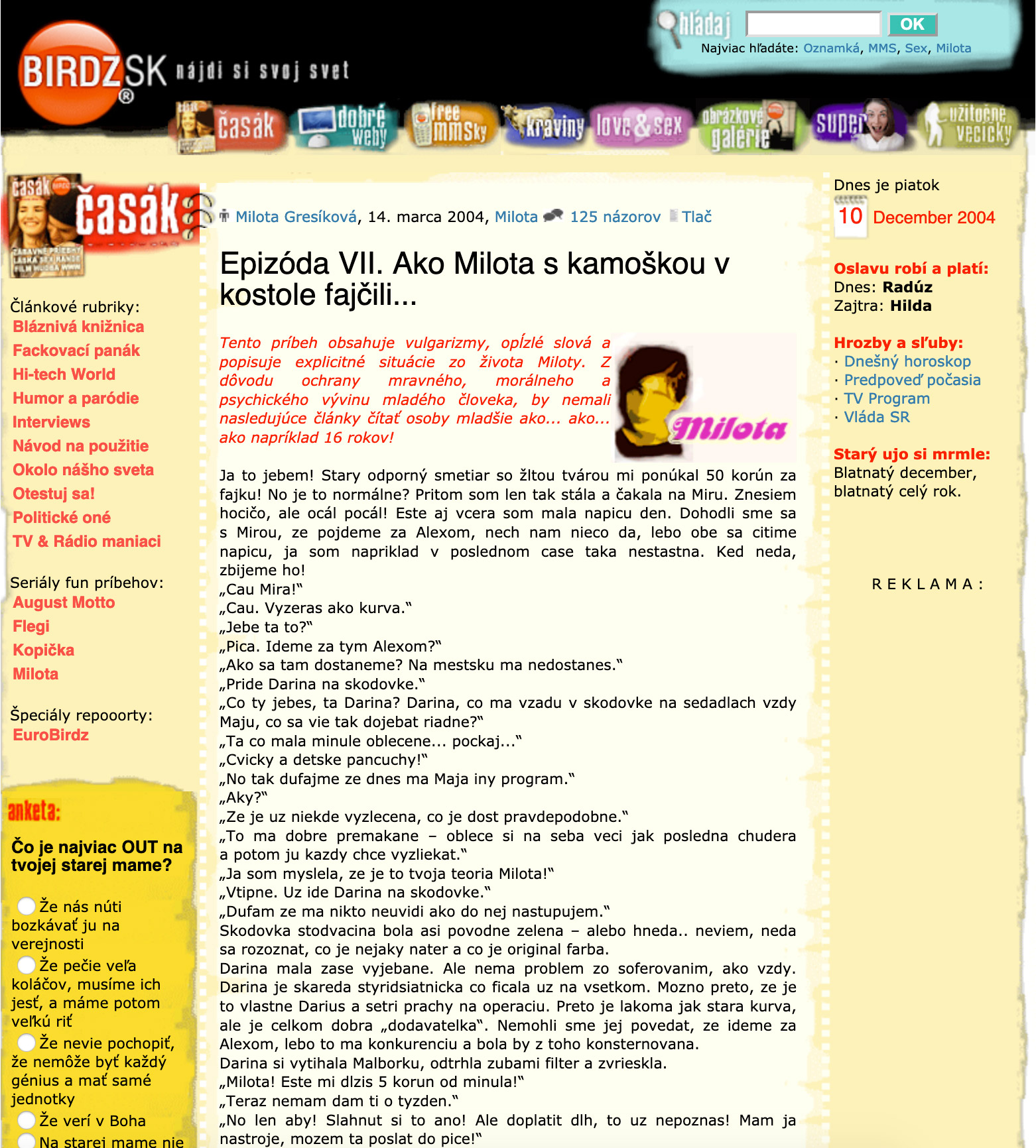 Ukážka článku na Birdz.sk v roku 2004