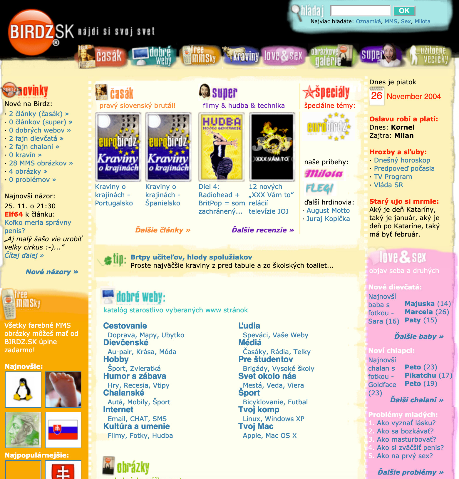 Starý dizajn webu Birdz.sk z roku 2004