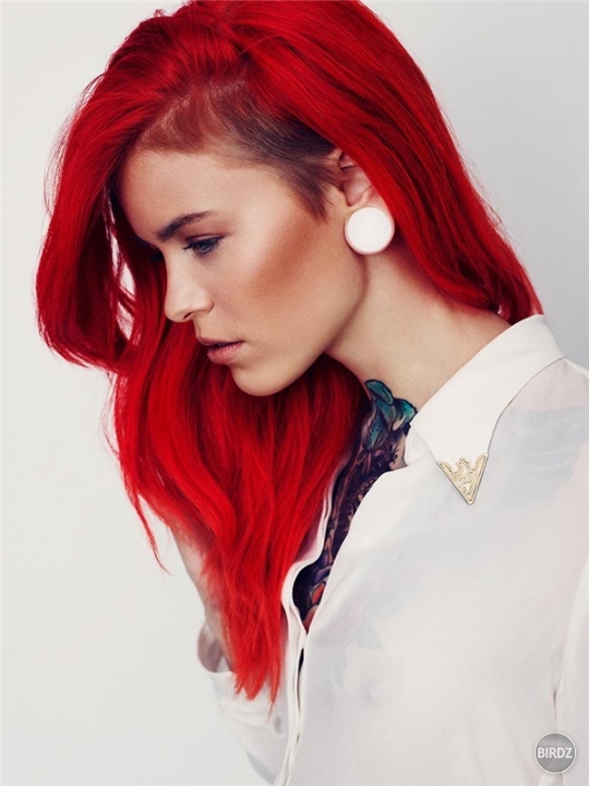 červené vlasy, diery v ušoch a tatúvania