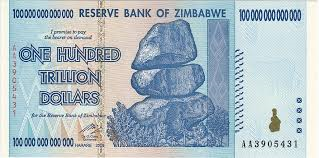 zimbabwský dolár,dnes už neexistujúca mena.inflácia v roku 2008 stúpla na niekolko miliárd percent