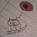 Moja sovička, ktorú mi Barby stále kreslí po zošitoch na Angline :D