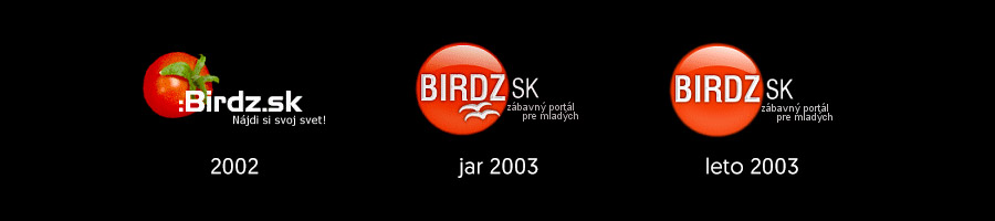 Evolúcia loga Birdz.sk v priebehu roku 2003