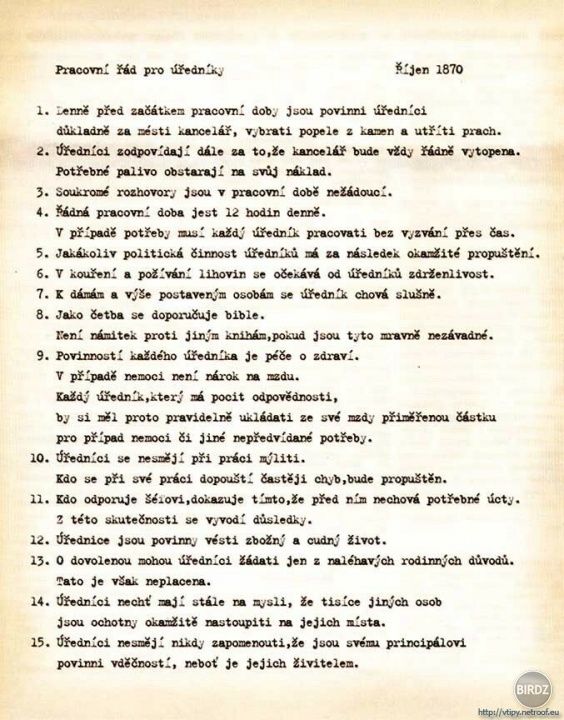 pracovný poriadok rok 1870