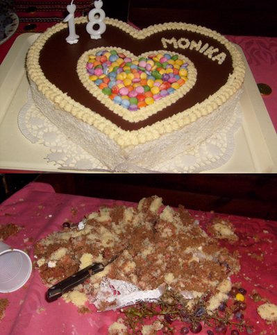 zaverecne zhodnotenie:D niciva sila 4.C:P torta pred a po party:D 